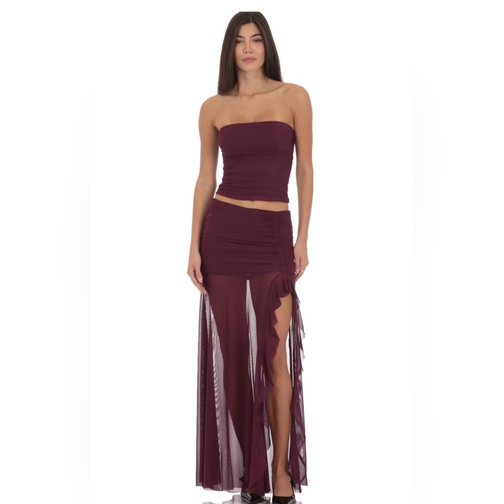 Elegant Burgundy Sheer Mesh 2 Piece